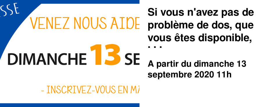 Si vous n'avez pas de probl�me de dos, que vous �tes disponible, que vous avez un masque et une gourde et que vous voulez voir notre nouvelle librairie jeunesse en avant premi�re Dimanche 13 septembre � 11h Venez nous aider � d�m�nager ! Si nous sommes suffisamment nombreux nous pourrons r�aliser une cha�ne humaine entre le 18 grande-rue de la Croix-Rousse et le 7 rue du Mail. Si cette exp�rience vous tente, inscrivez-vous ! Nous vous contacterons quelques jours avant le d�m�nagement pour vous donner toutes les pr�cisions.